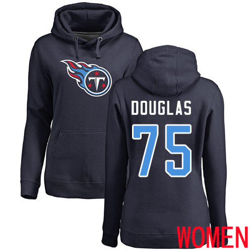 Tennessee Titans Navy Blue Women Jamil Douglas Name and Number Logo NFL Football #75 Pullover Hoodie Sweatshirts